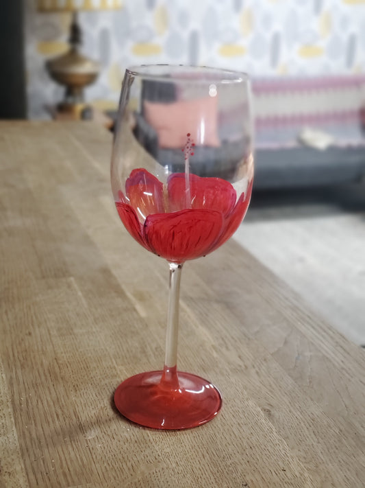 Hibiscus Hand-painted Wine Glass